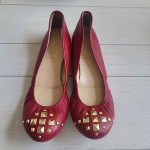 J Crew red ballet flats size 6 gold studded toe